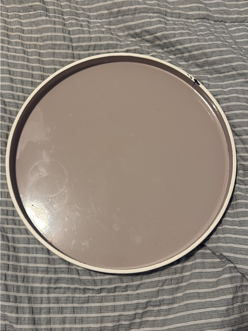 Neutral Taupe Round Serving Tray - White Rim